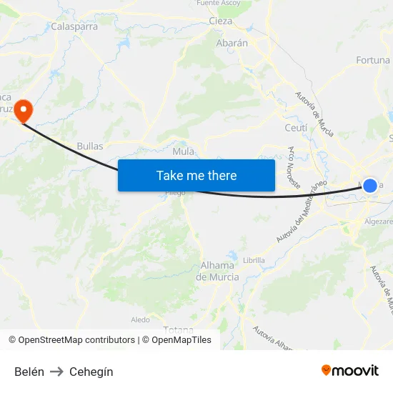 Belén to Cehegín map
