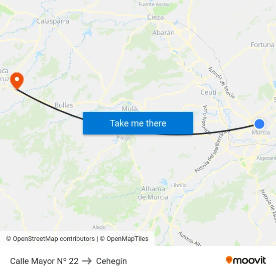 Calle Mayor Nº 22 to Cehegín map