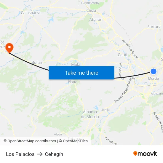 Los Palacios to Cehegín map