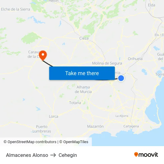 Almacenes Alonso to Cehegín map