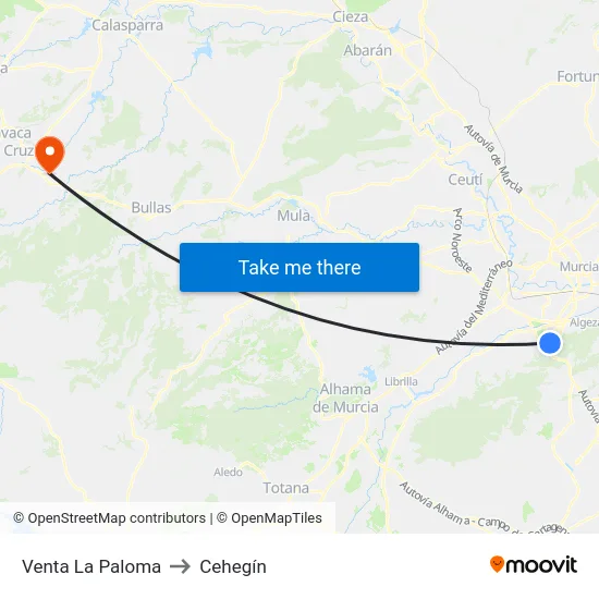 Venta La Paloma to Cehegín map