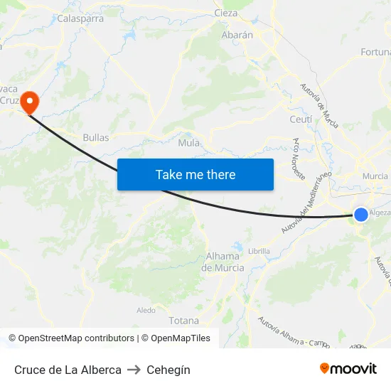 Cruce de La Alberca to Cehegín map