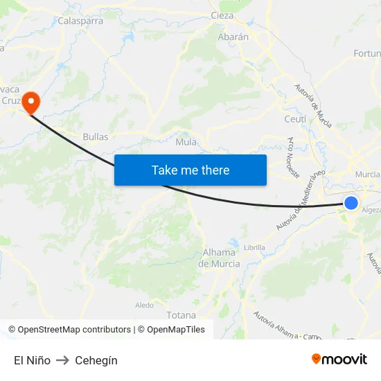 El Niño to Cehegín map