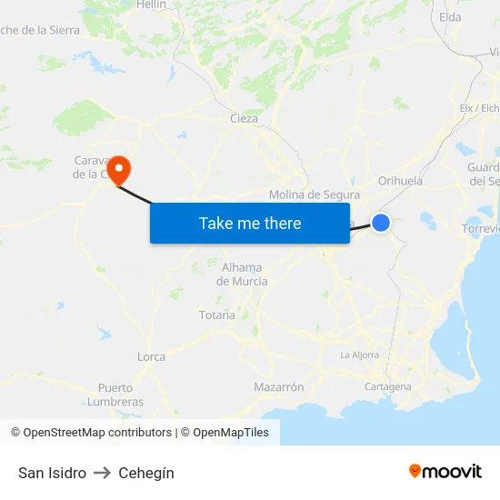 San Isidro to Cehegín map