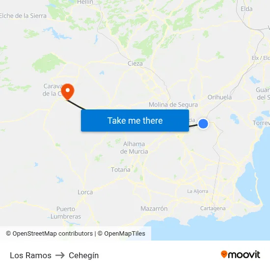 Los Ramos to Cehegín map