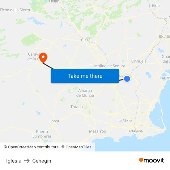 Iglesia to Cehegín map