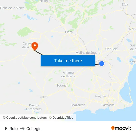 El Rulo to Cehegín map