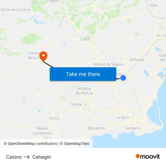 Casino to Cehegín map