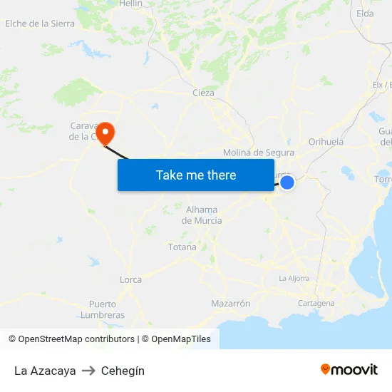 La Azacaya to Cehegín map