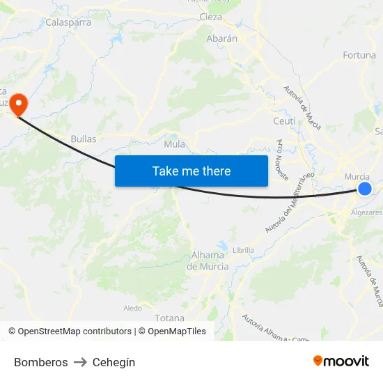 Bomberos to Cehegín map