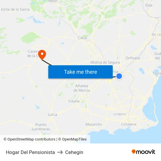 Hogar Del Pensionista to Cehegín map