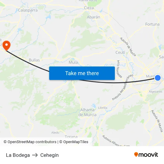 La Bodega to Cehegín map