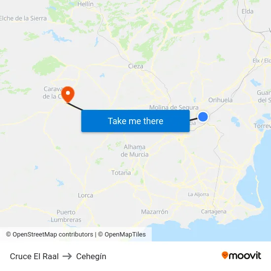 Cruce El Raal to Cehegín map