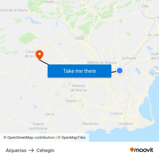 Alquerías to Cehegín map