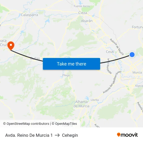 Avda. Reino De Murcia 1 to Cehegín map