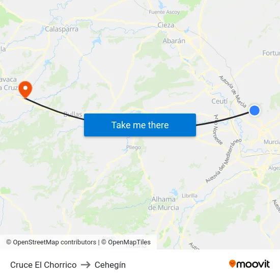 Cruce El Chorrico to Cehegín map