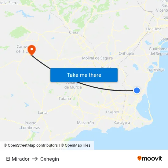 El Mirador to Cehegín map