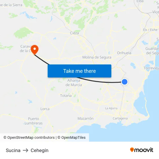 Sucina to Cehegín map