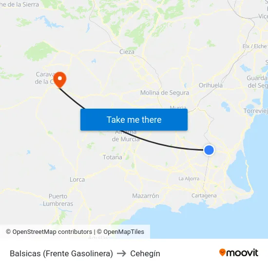 Balsicas (Frente Gasolinera) to Cehegín map