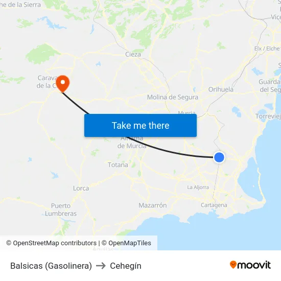 Balsicas (Gasolinera) to Cehegín map