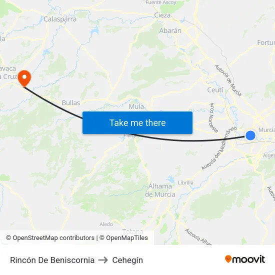 Rincón De Beniscornia to Cehegín map