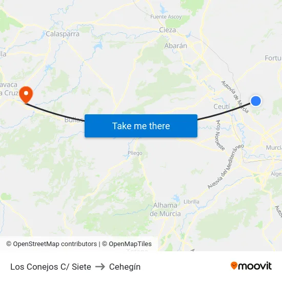 Los Conejos C/ Siete to Cehegín map