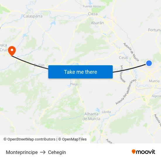 Montepríncipe to Cehegín map