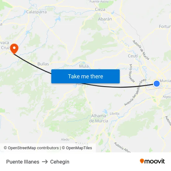 Puente Illanes to Cehegín map