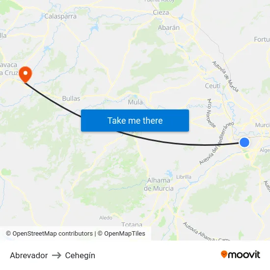 Abrevador to Cehegín map