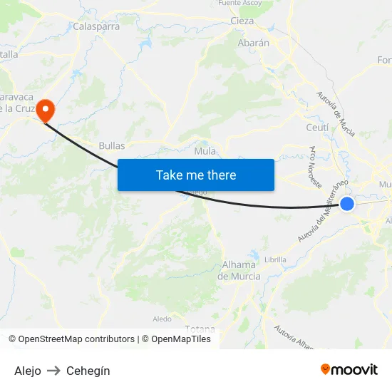 Alejo to Cehegín map