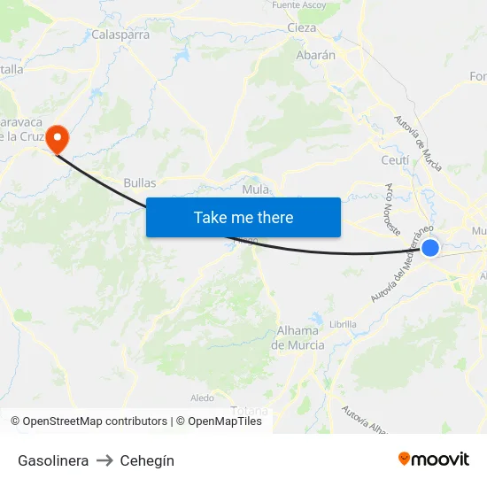 Gasolinera to Cehegín map