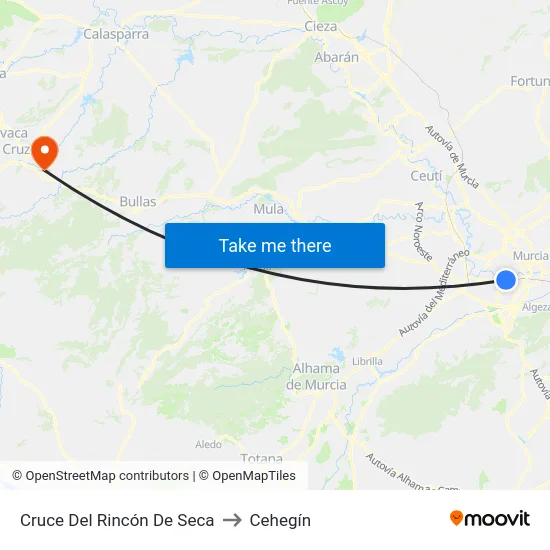 Cruce Del Rincón De Seca to Cehegín map