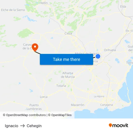 Ignacio to Cehegín map