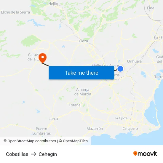 Cobatillas to Cehegín map