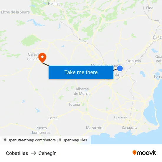 Cobatillas to Cehegín map