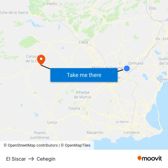 El Siscar to Cehegín map