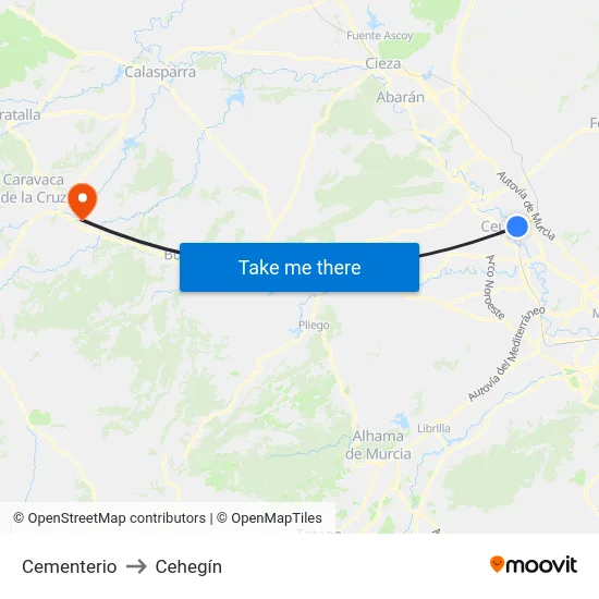 Cementerio to Cehegín map
