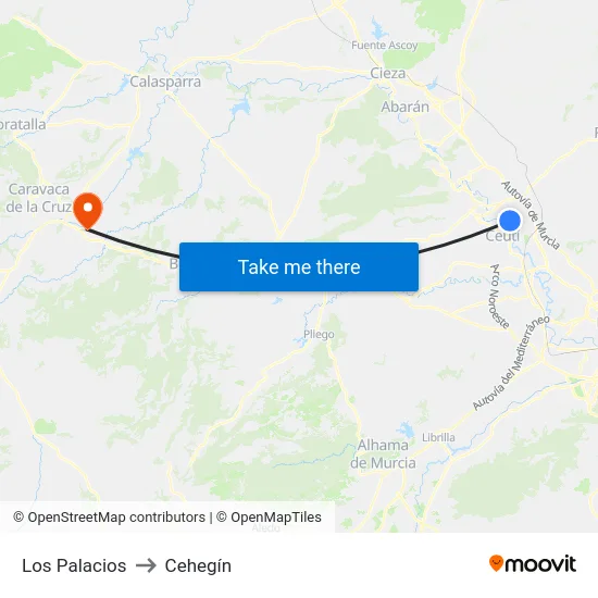 Los Palacios to Cehegín map