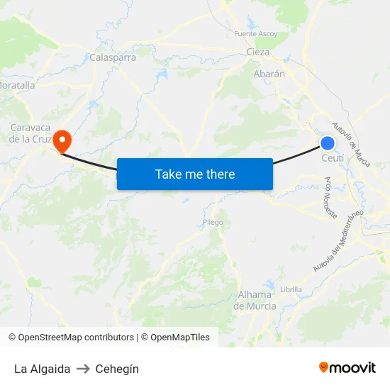 La Algaida to Cehegín map