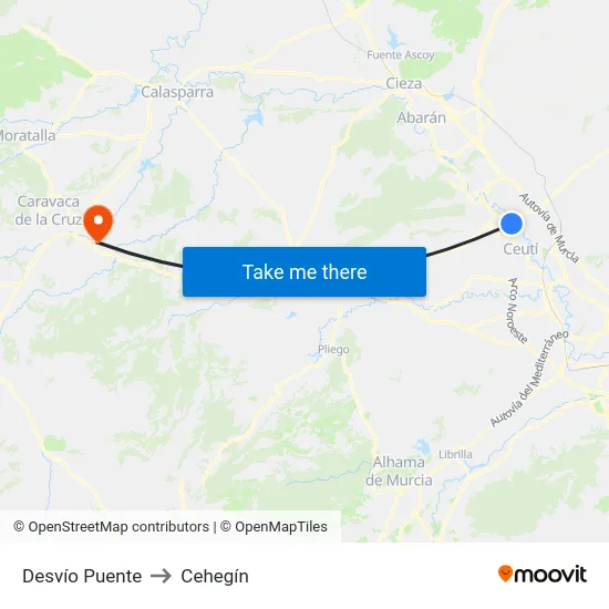 Desvío Puente to Cehegín map
