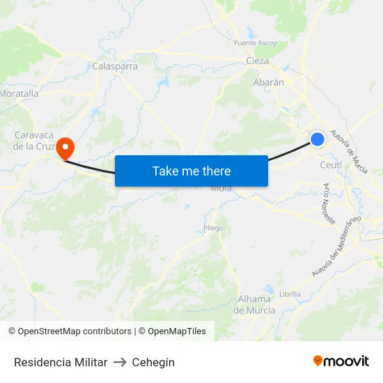 Residencia Militar to Cehegín map