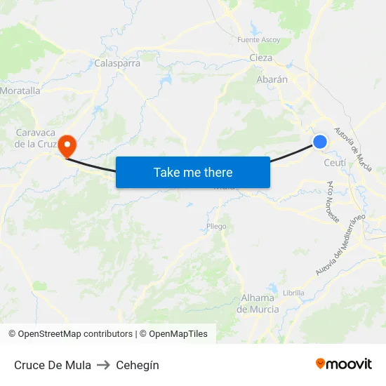 Cruce De Mula to Cehegín map