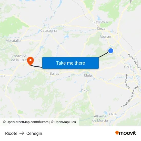 Ricote to Cehegín map