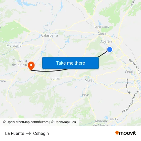 La Fuente to Cehegín map