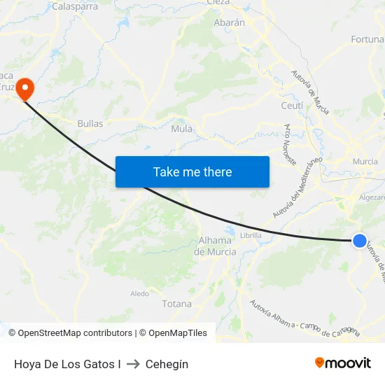 Hoya De Los Gatos I to Cehegín map