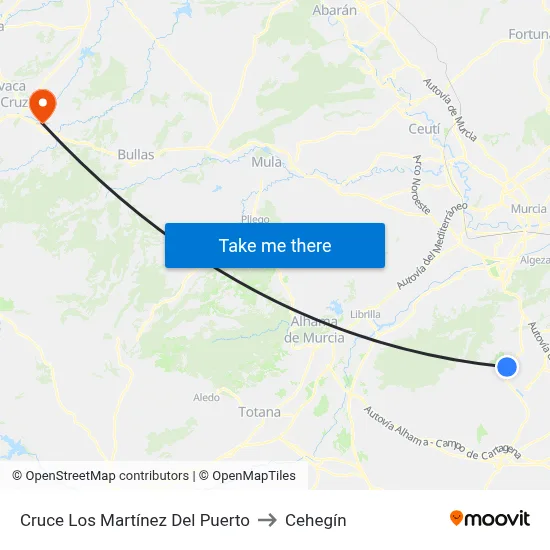 Cruce Los Martínez Del Puerto to Cehegín map