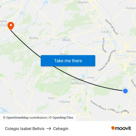 Colegio Isabel Bellvís to Cehegín map