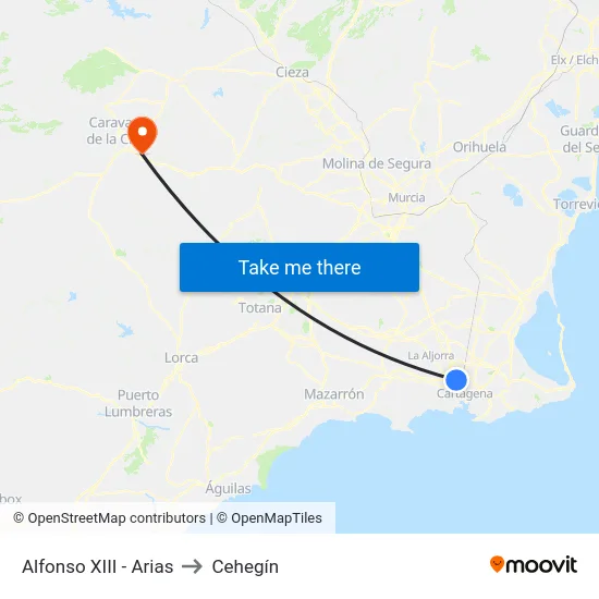 Alfonso XIII - Arias to Cehegín map