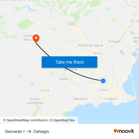 Garcerán I to Cehegín map