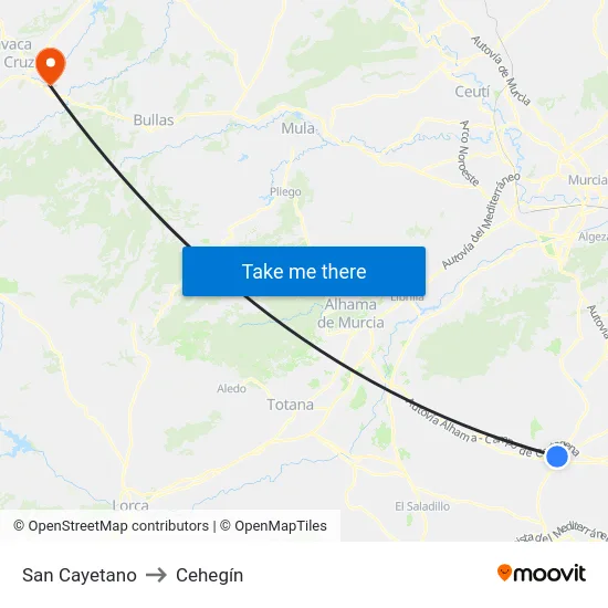 San Cayetano to Cehegín map